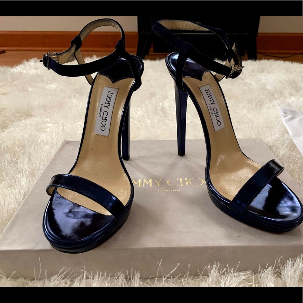 Jimmy Choo Navy Blue Claudette 120 Sandals